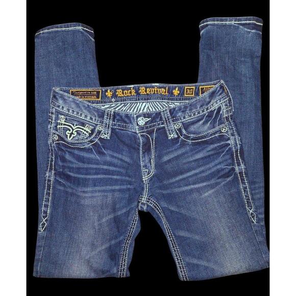 Womens Medium Wash Rock Revival Skinny Jeans "Allegra" Tag Size 30 Inseam 31 - Picture 8 of 9